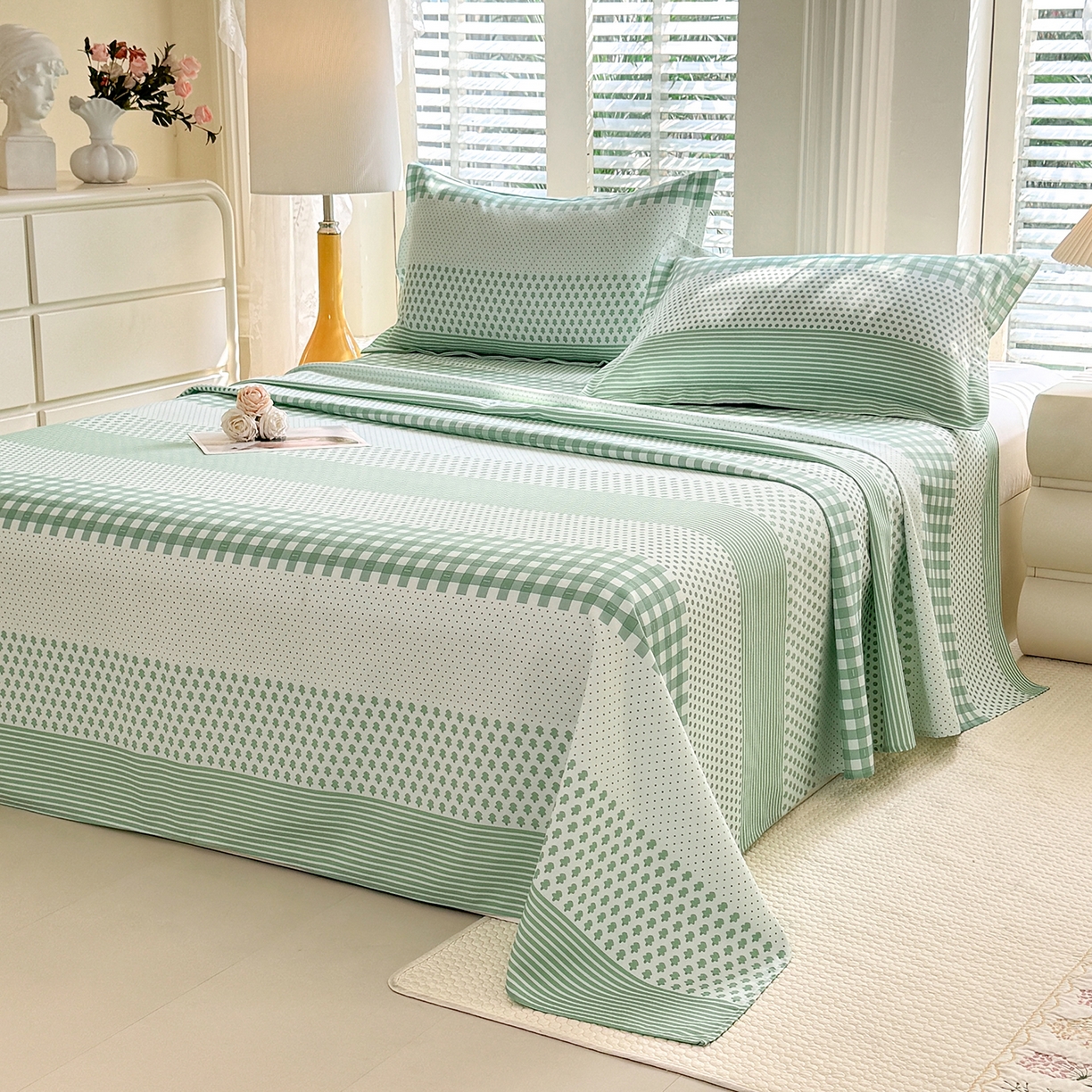 91家纺网 家纺一手货源 找家纺 木易家居 2026新款原棉老粗布床单凉席三件套 都市节拍