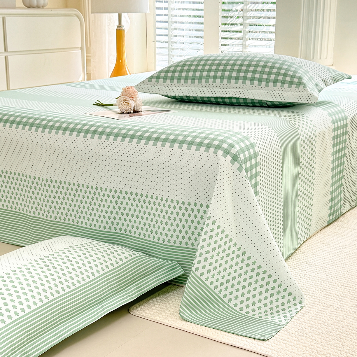 91家纺网 家纺一手货源 找家纺 木易家居 2026新款原棉老粗布床单凉席三件套 都市节拍