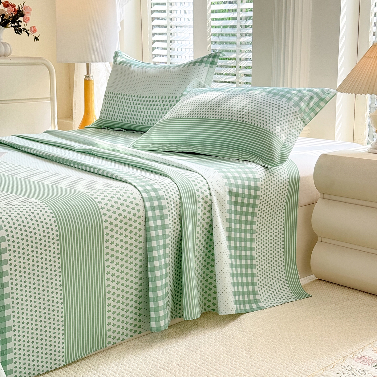 91家纺网 家纺一手货源 找家纺 木易家居 2026新款原棉老粗布床单凉席三件套 都市节拍