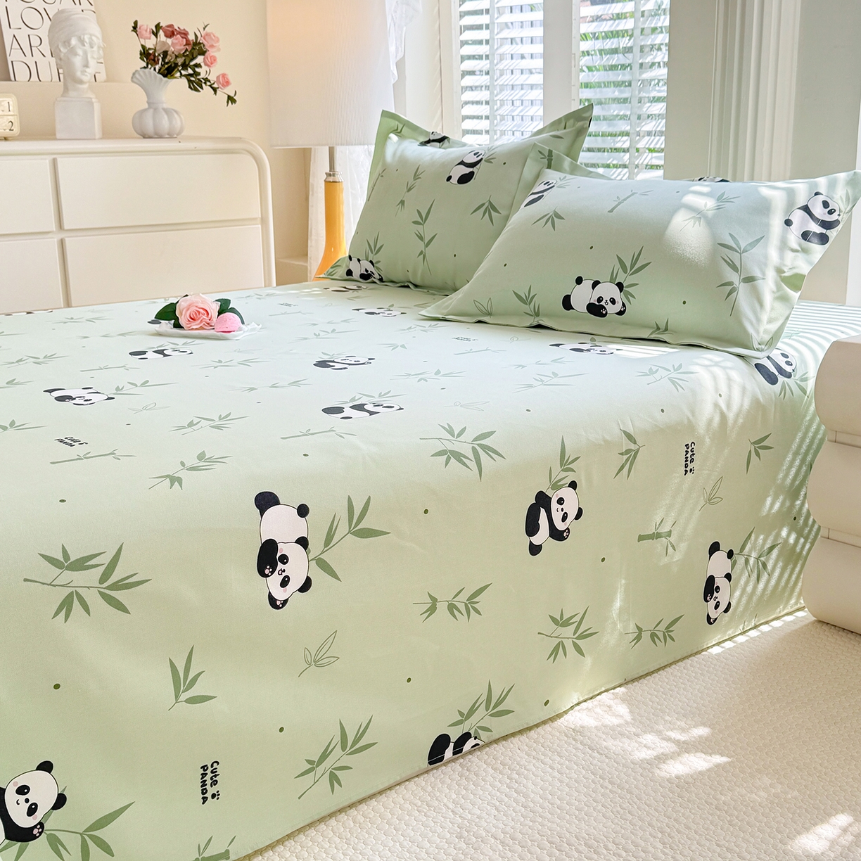 91家纺网 家纺一手货源 找家纺 木易家居 2026新款原棉老粗布床单凉席三件套 憨憨熊