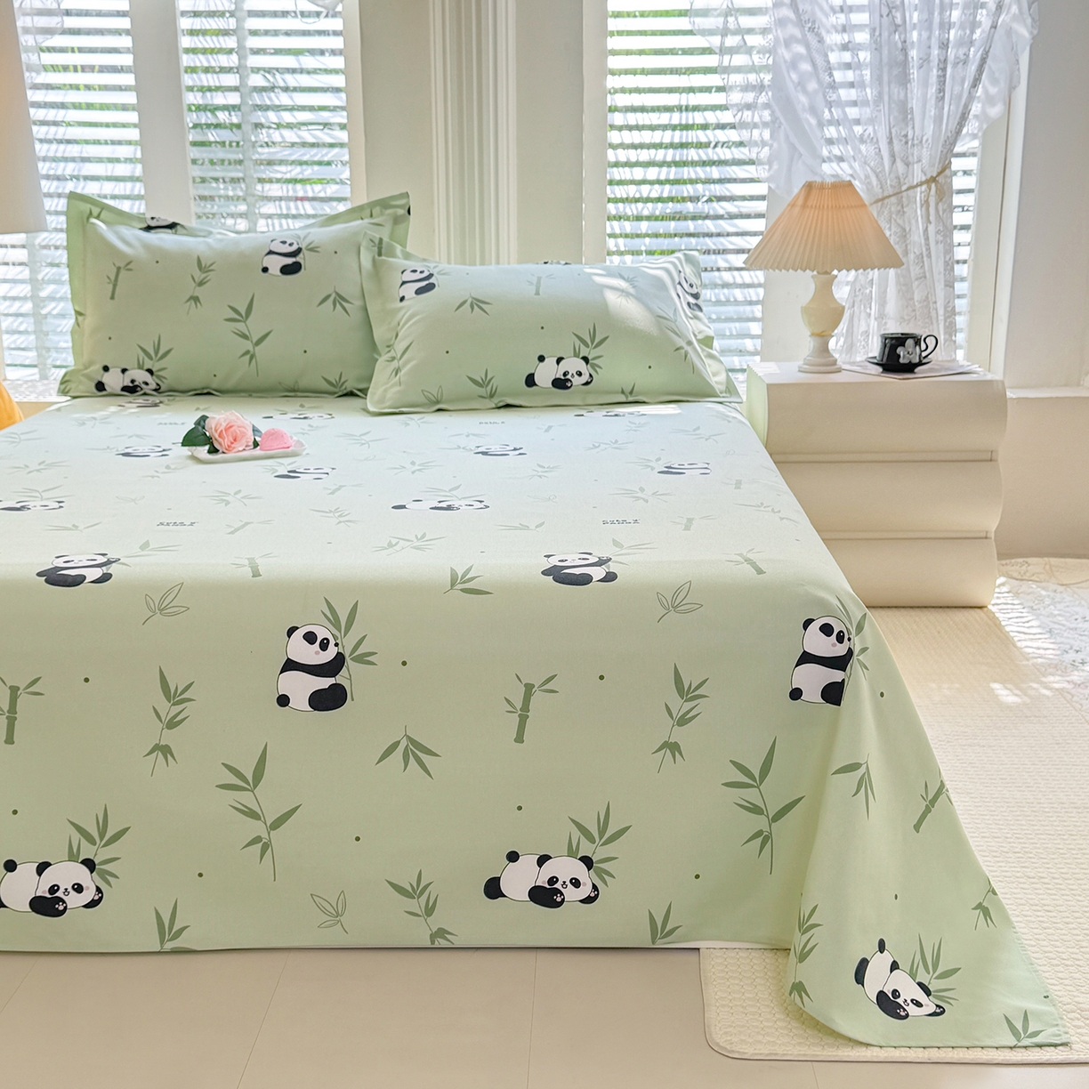 91家纺网 家纺一手货源 找家纺 木易家居 2026新款原棉老粗布床单凉席三件套 憨憨熊