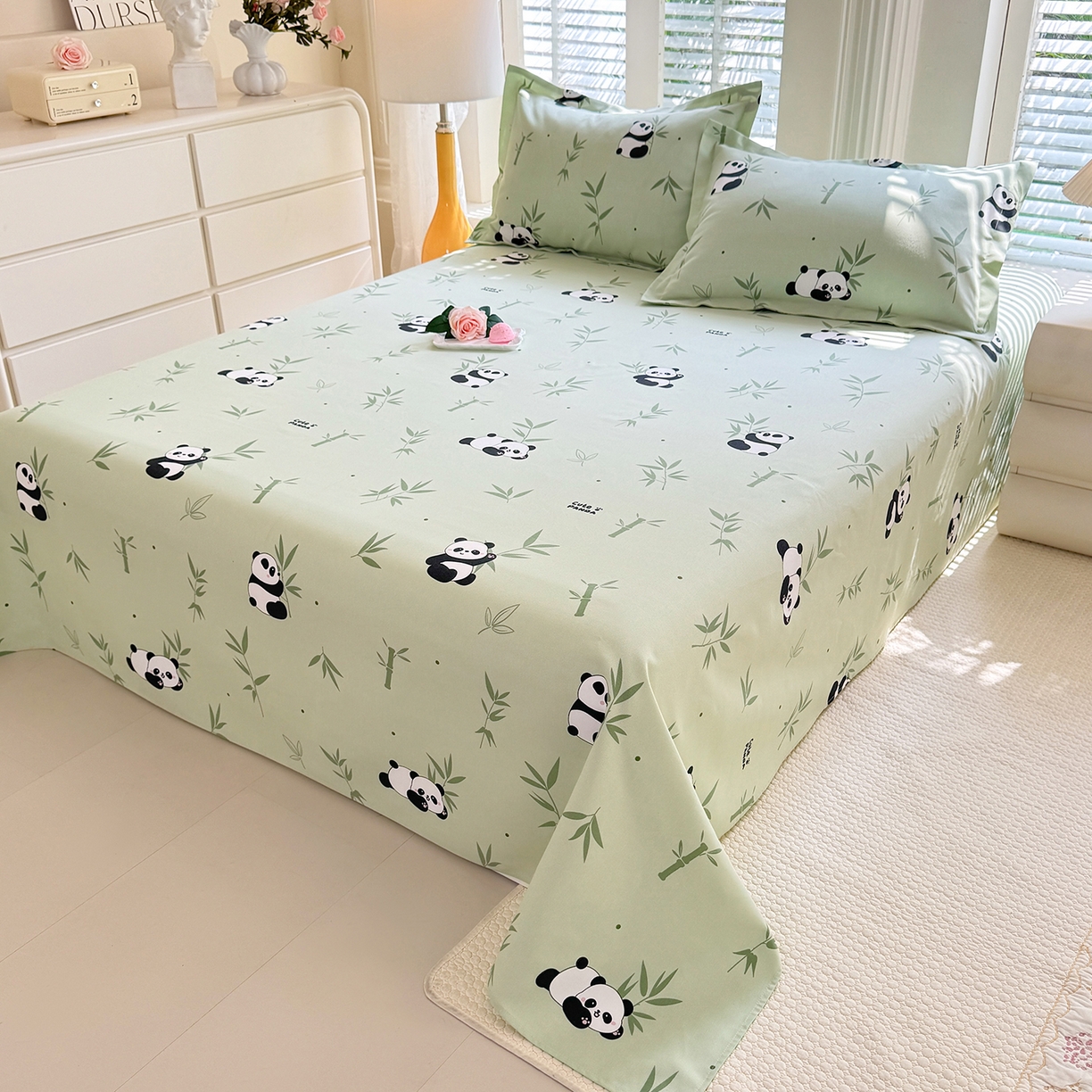 91家纺网 家纺一手货源 找家纺 木易家居 2026新款原棉老粗布床单凉席三件套 憨憨熊