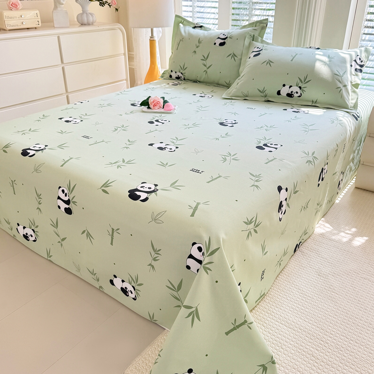 91家纺网 家纺一手货源 找家纺 木易家居 2026新款原棉老粗布床单凉席三件套 憨憨熊