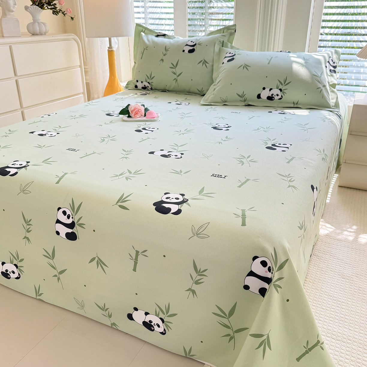 91家纺网 家纺一手货源 找家纺 木易家居 2026新款原棉老粗布床单凉席三件套 憨憨熊