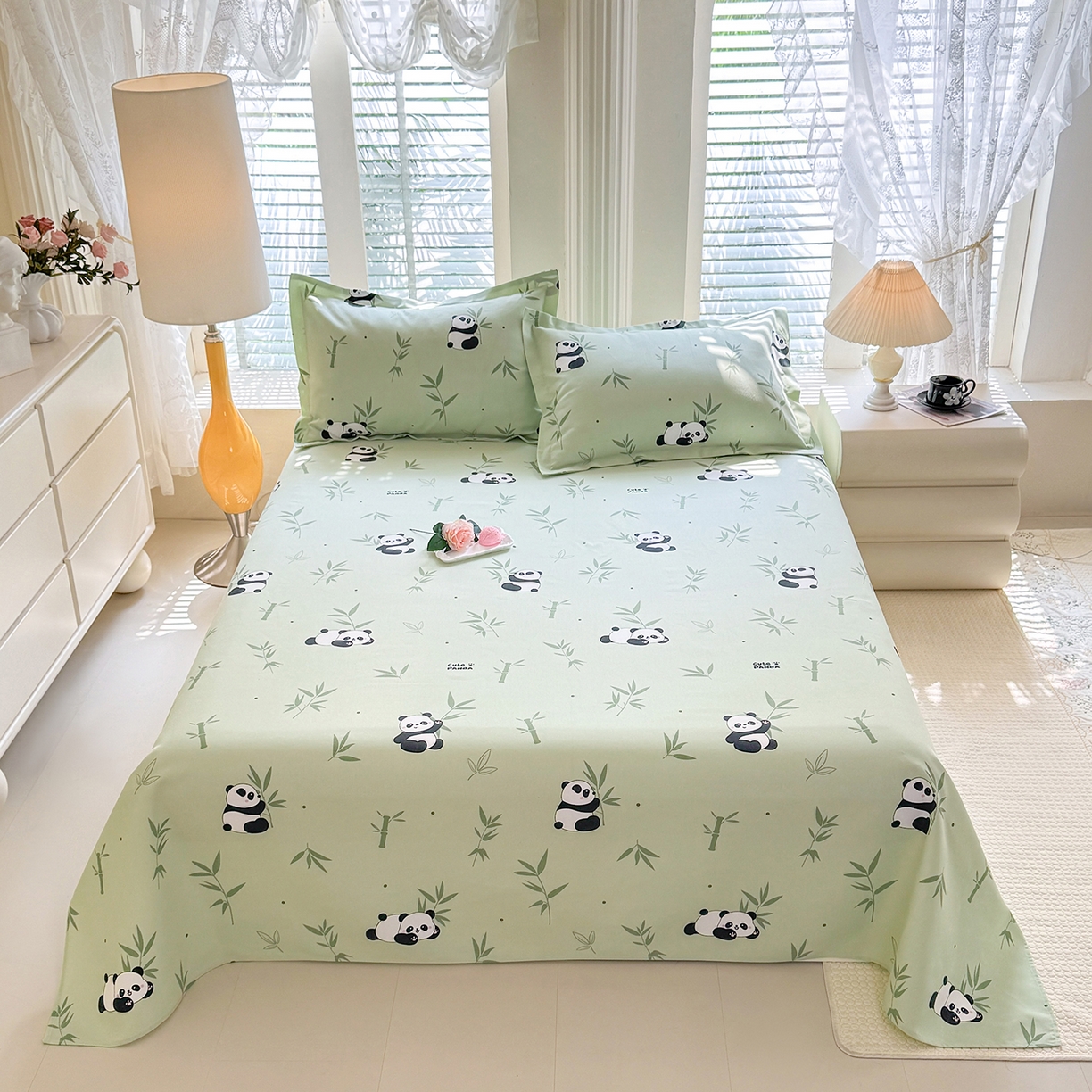 91家纺网 家纺一手货源 找家纺 木易家居 2026新款原棉老粗布床单凉席三件套 憨憨熊