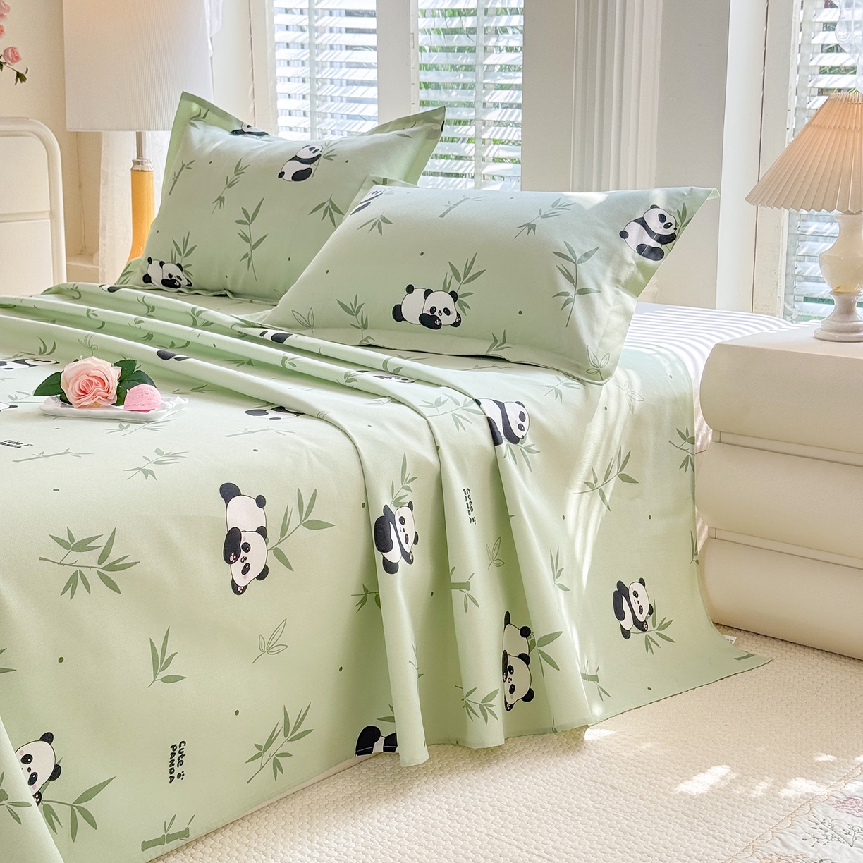 91家纺网 家纺一手货源 找家纺 木易家居 2026新款原棉老粗布床单凉席三件套 憨憨熊