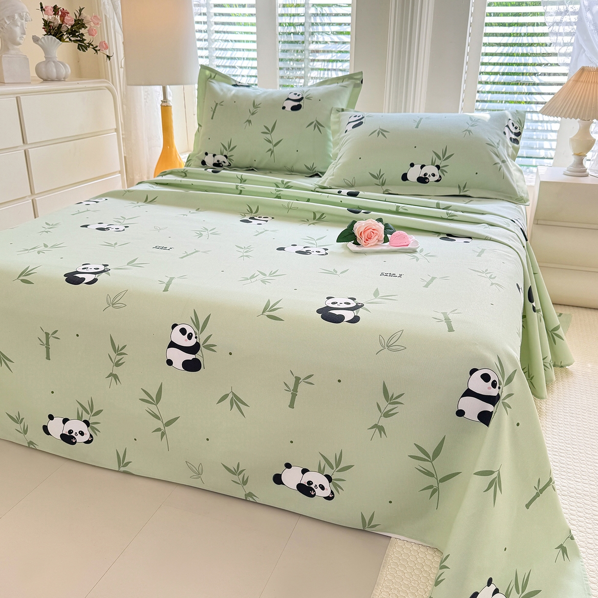 91家纺网 家纺一手货源 找家纺 木易家居 2026新款原棉老粗布床单凉席三件套 憨憨熊