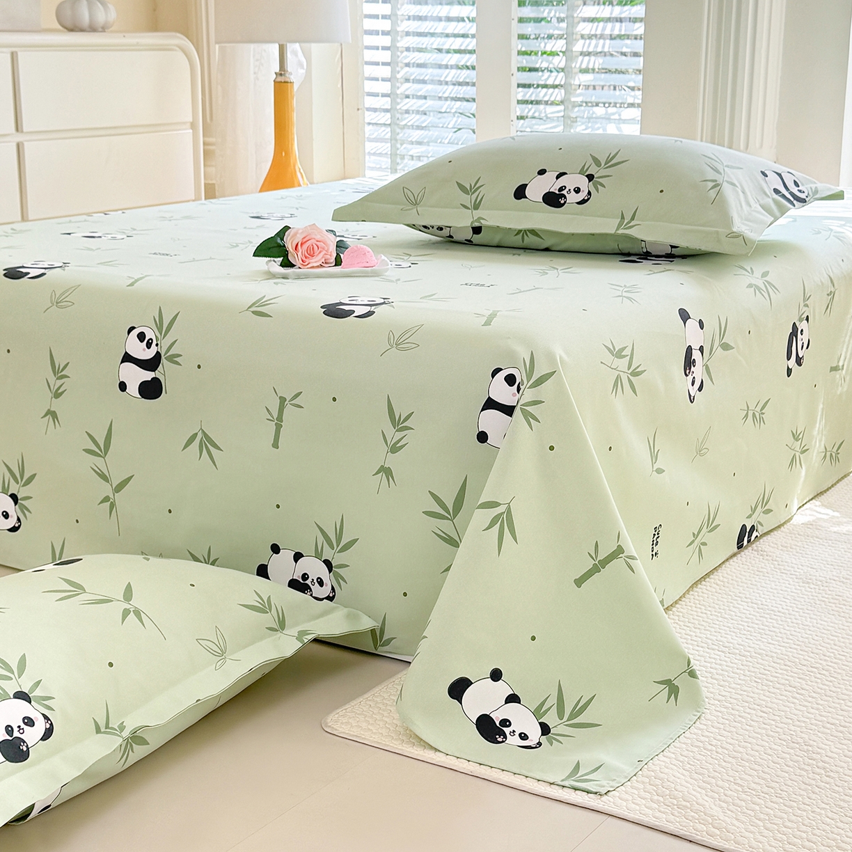 91家纺网 家纺一手货源 找家纺 木易家居 2026新款原棉老粗布床单凉席三件套 憨憨熊