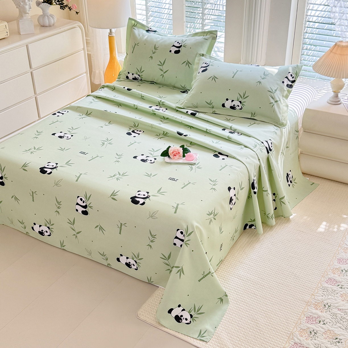 91家纺网 家纺一手货源 找家纺 木易家居 2026新款原棉老粗布床单凉席三件套 憨憨熊