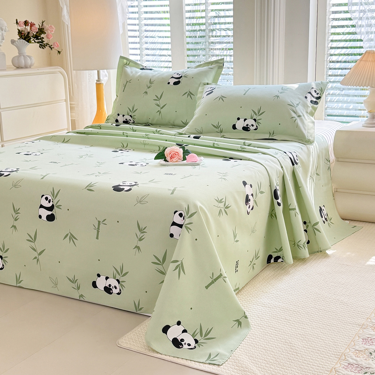 91家纺网 家纺一手货源 找家纺 木易家居 2026新款原棉老粗布床单凉席三件套 憨憨熊