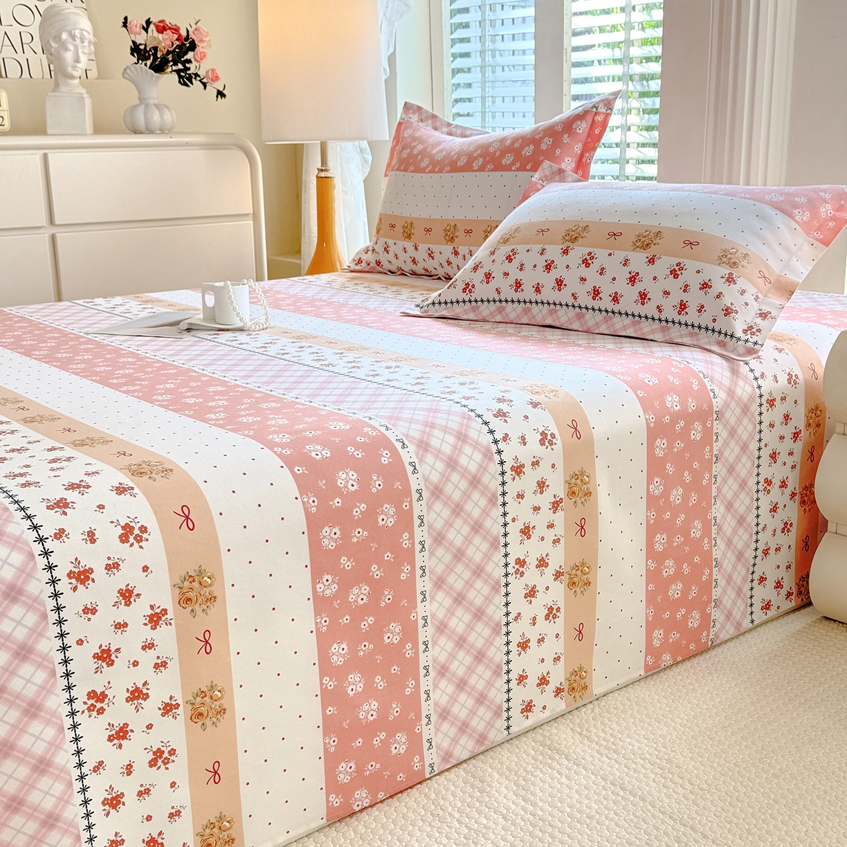 91家纺网 家纺一手货源 找家纺 木易家居 2026新款原棉老粗布床单凉席三件套 花魅影