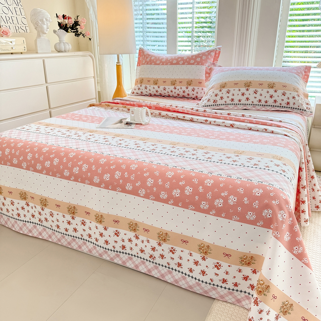 91家纺网 家纺一手货源 找家纺 木易家居 2026新款原棉老粗布床单凉席三件套 花魅影