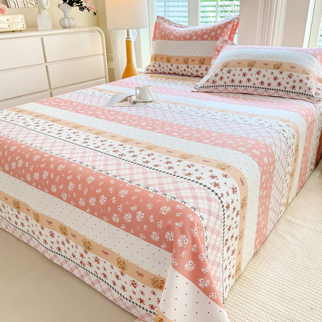 91家纺网 家纺一手货源 找家纺 木易家居 2026新款原棉老粗布床单凉席三件套 花魅影