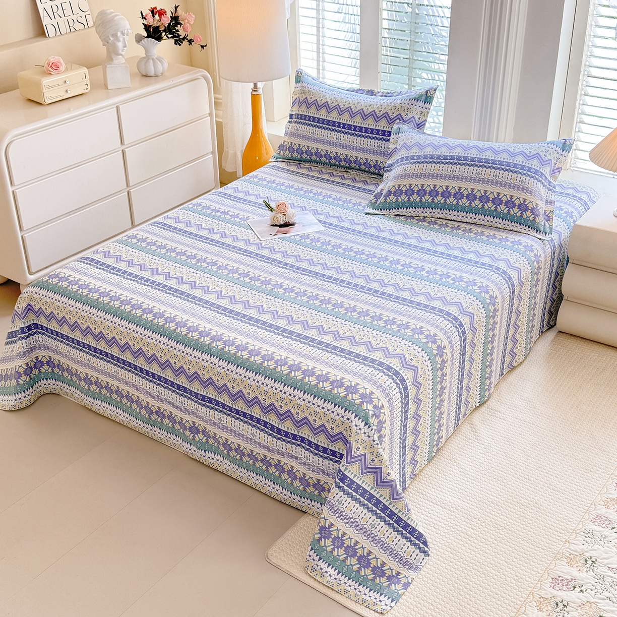 91家纺网 家纺一手货源 找家纺 木易家居 2026新款原棉老粗布床单凉席三件套 魅力欧风