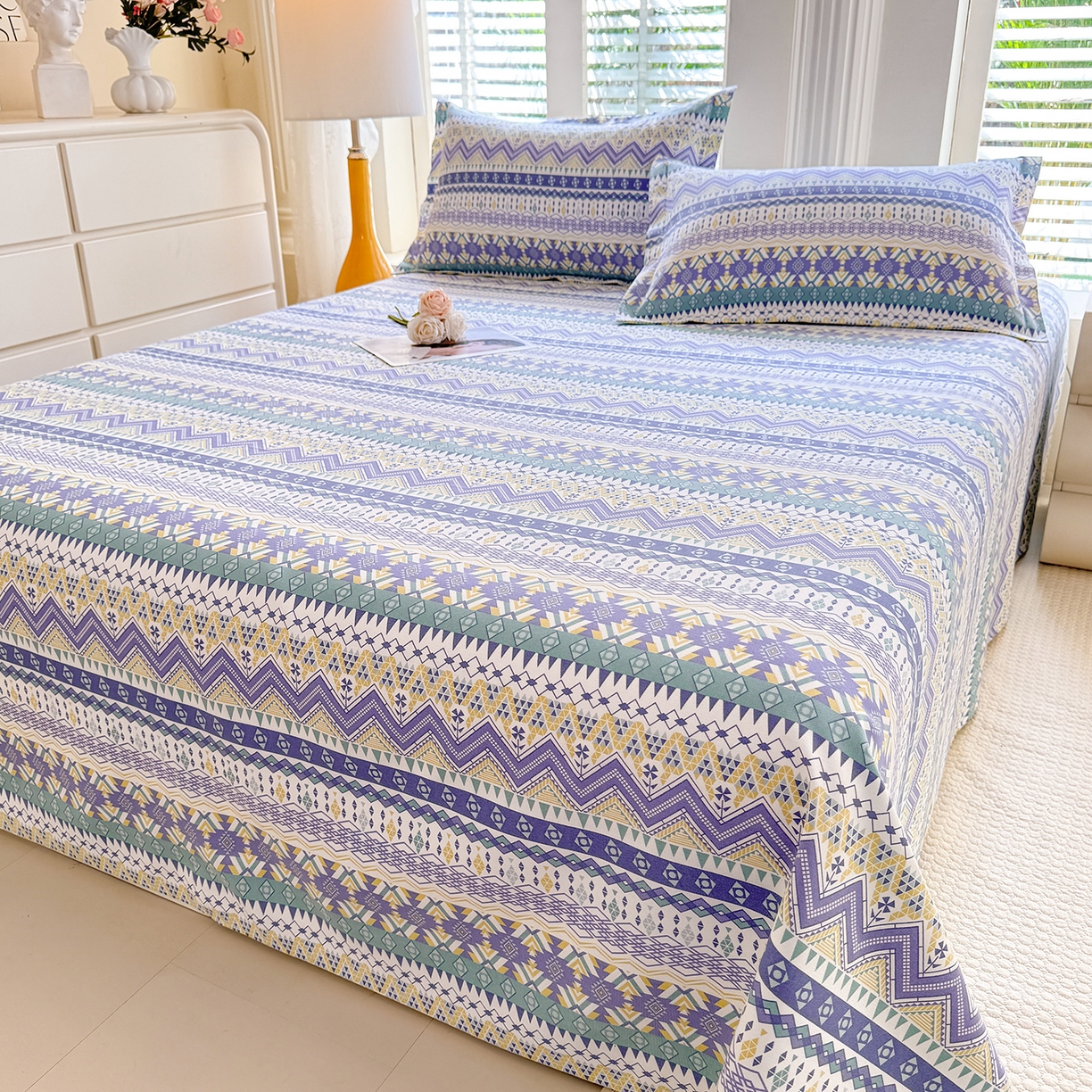 91家纺网 家纺一手货源 找家纺 木易家居 2026新款原棉老粗布床单凉席三件套 魅力欧风