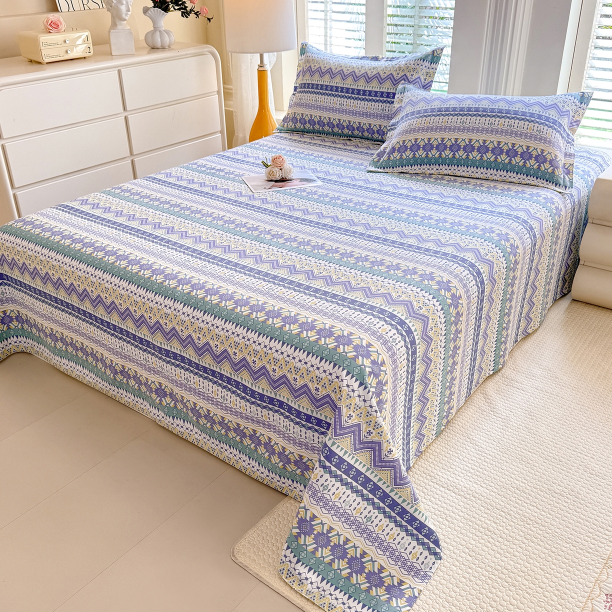 91家纺网 家纺一手货源 找家纺 木易家居 2026新款原棉老粗布床单凉席三件套 魅力欧风