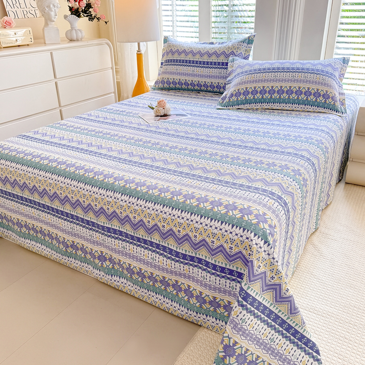 91家纺网 家纺一手货源 找家纺 木易家居 2026新款原棉老粗布床单凉席三件套 魅力欧风