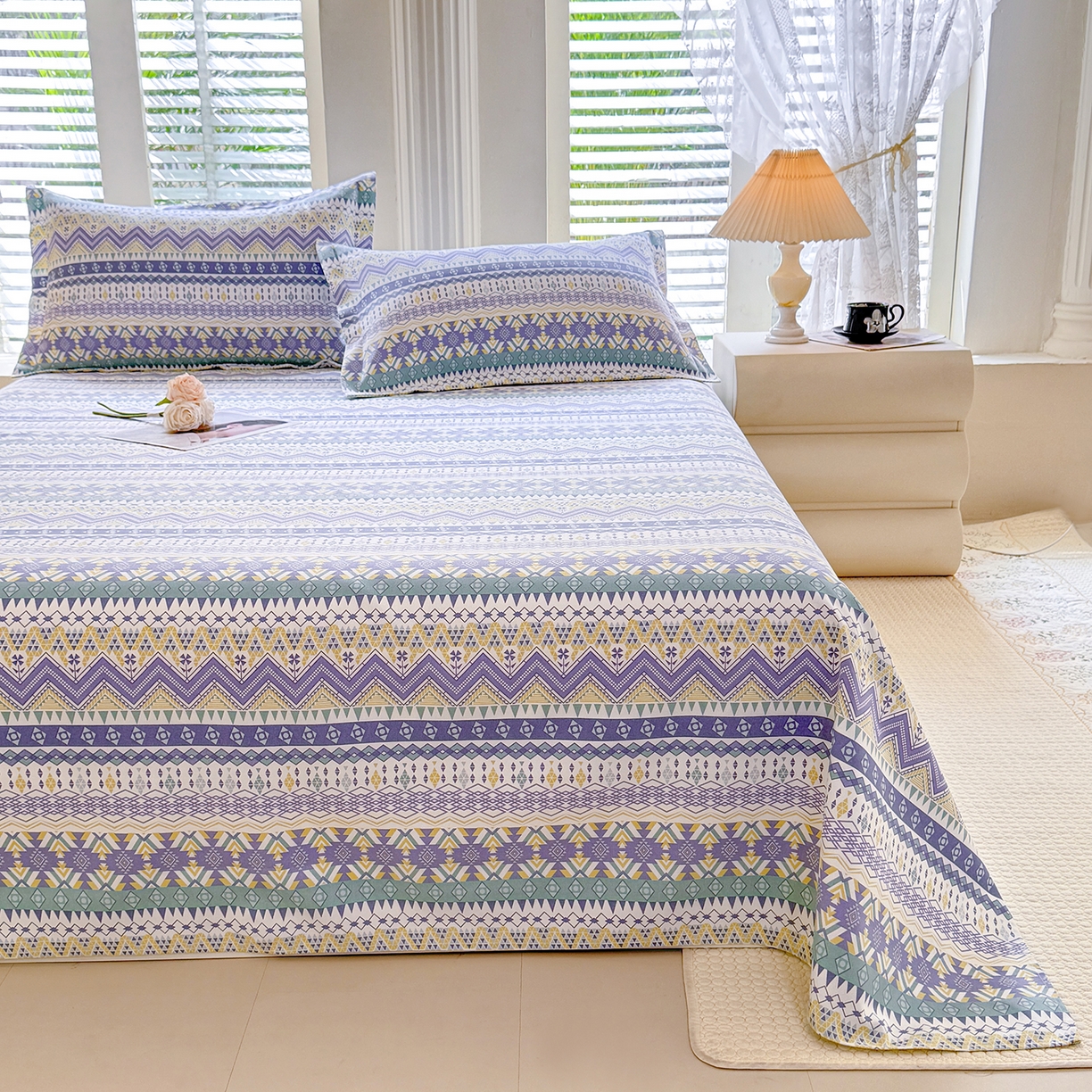 91家纺网 家纺一手货源 找家纺 木易家居 2026新款原棉老粗布床单凉席三件套 魅力欧风