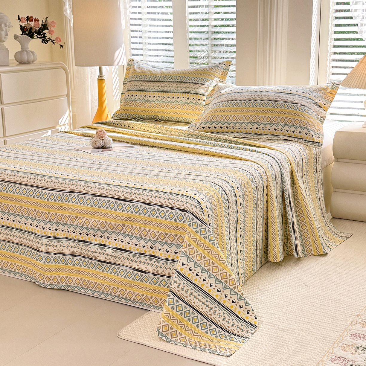 91家纺网 家纺一手货源 找家纺 木易家居 2026新款原棉老粗布床单凉席三件套 梦影