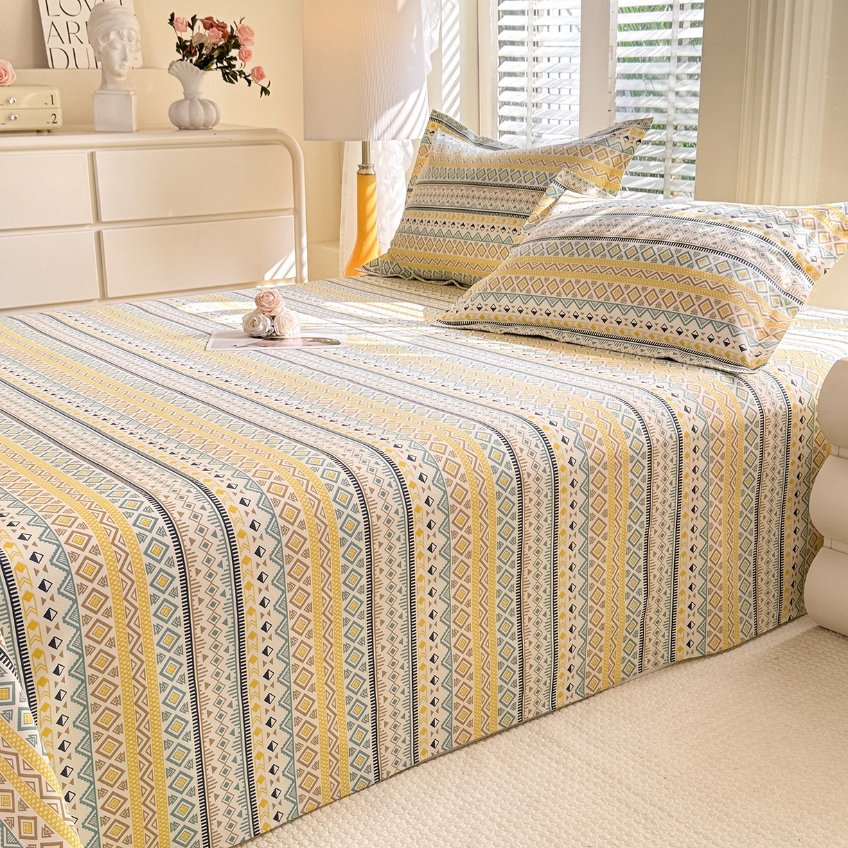 91家纺网 家纺一手货源 找家纺 木易家居 2026新款原棉老粗布床单凉席三件套 梦影