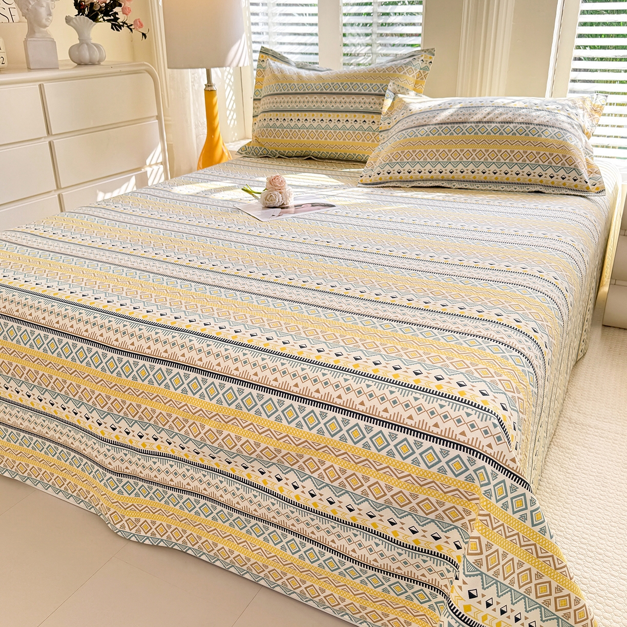 91家纺网 家纺一手货源 找家纺 木易家居 2026新款原棉老粗布床单凉席三件套 梦影