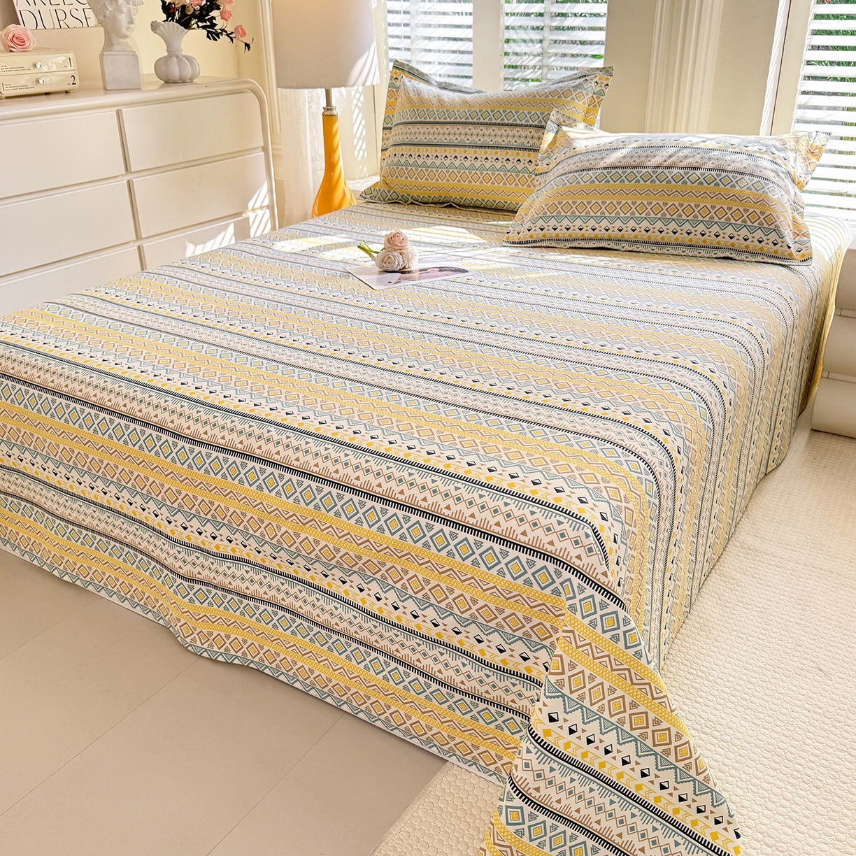 91家纺网 家纺一手货源 找家纺 木易家居 2026新款原棉老粗布床单凉席三件套 梦影