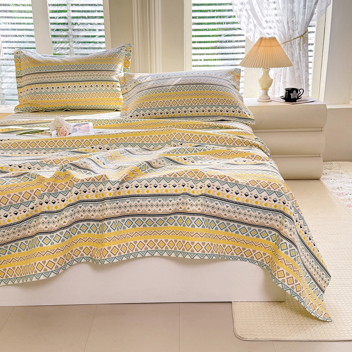 91家纺网 家纺一手货源 找家纺 木易家居 2026新款原棉老粗布床单凉席三件套 梦影