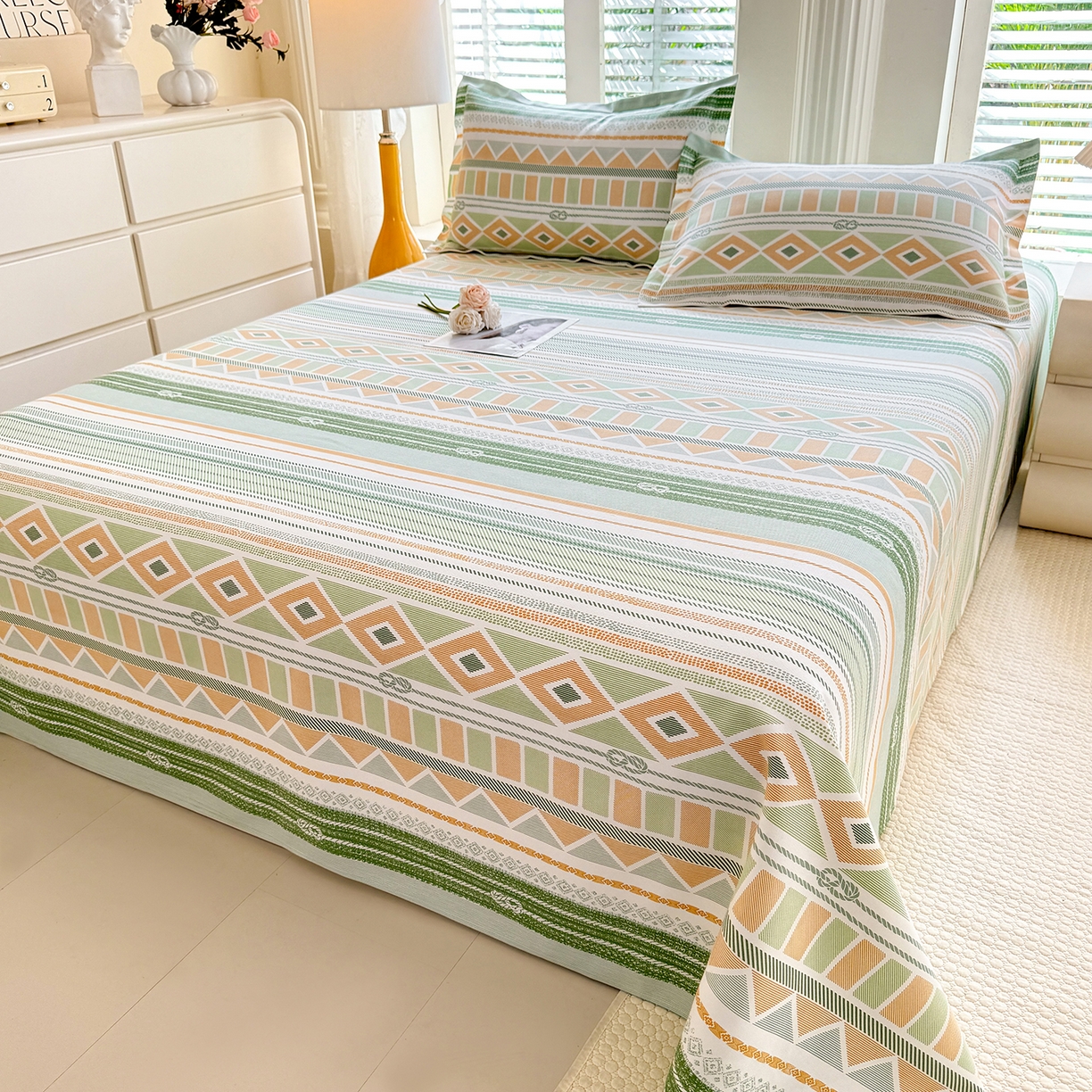 91家纺网 家纺一手货源 找家纺 木易家居 2026新款原棉老粗布床单凉席三件套 佩里斯