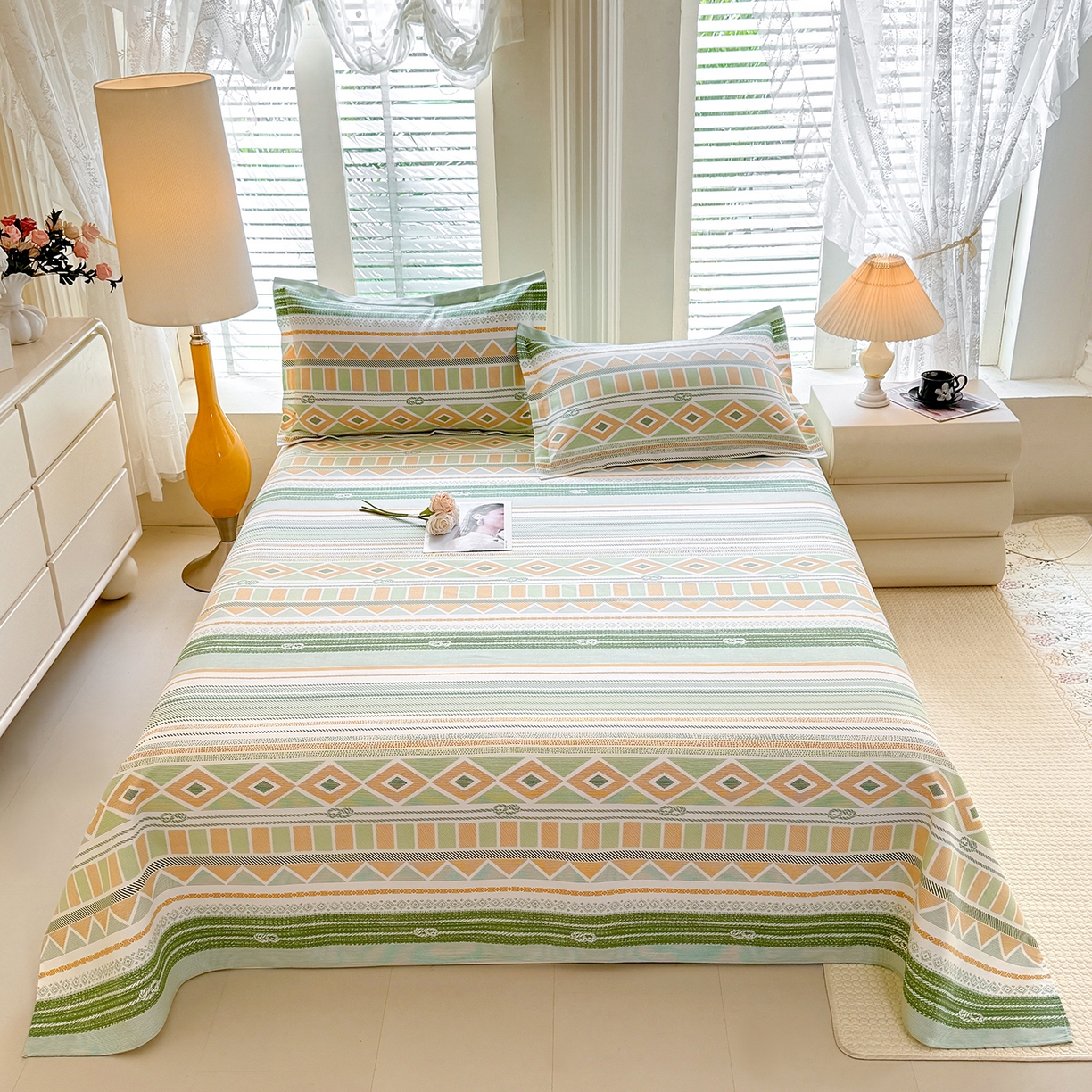 91家纺网 家纺一手货源 找家纺 木易家居 2026新款原棉老粗布床单凉席三件套 佩里斯