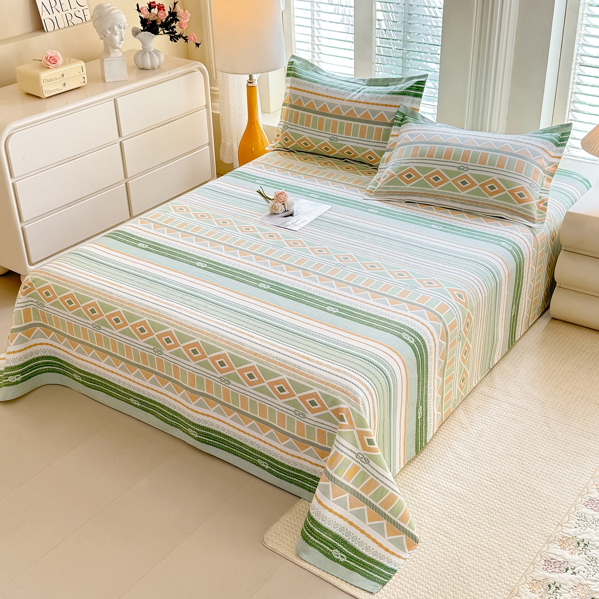 91家纺网 家纺一手货源 找家纺 木易家居 2026新款原棉老粗布床单凉席三件套 佩里斯