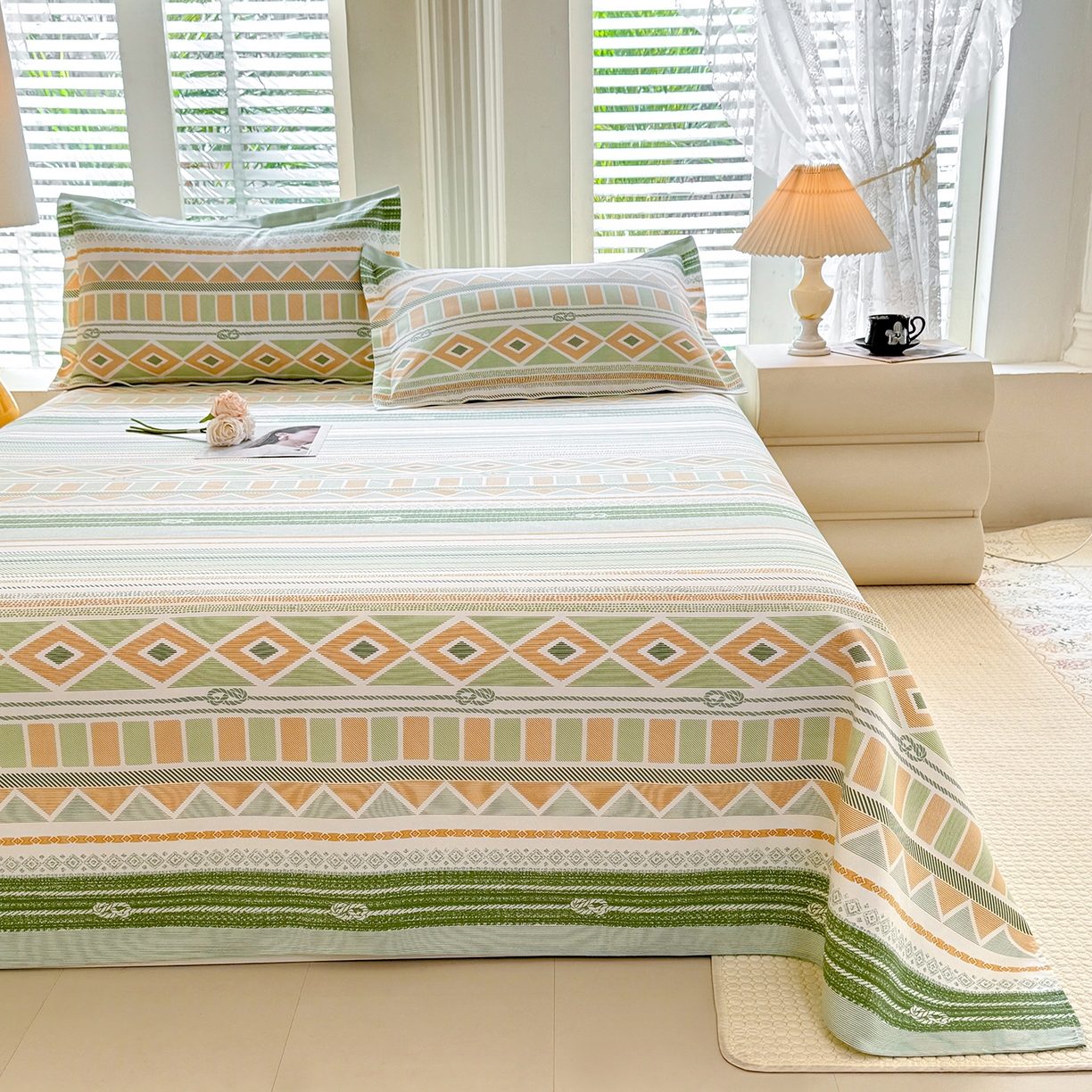 91家纺网 家纺一手货源 找家纺 木易家居 2026新款原棉老粗布床单凉席三件套 佩里斯