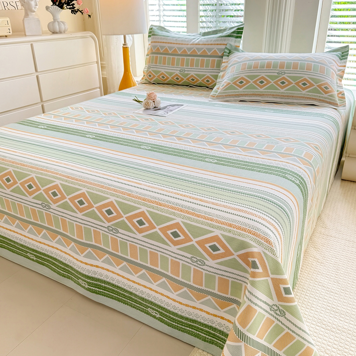 91家纺网 家纺一手货源 找家纺 木易家居 2026新款原棉老粗布床单凉席三件套 佩里斯