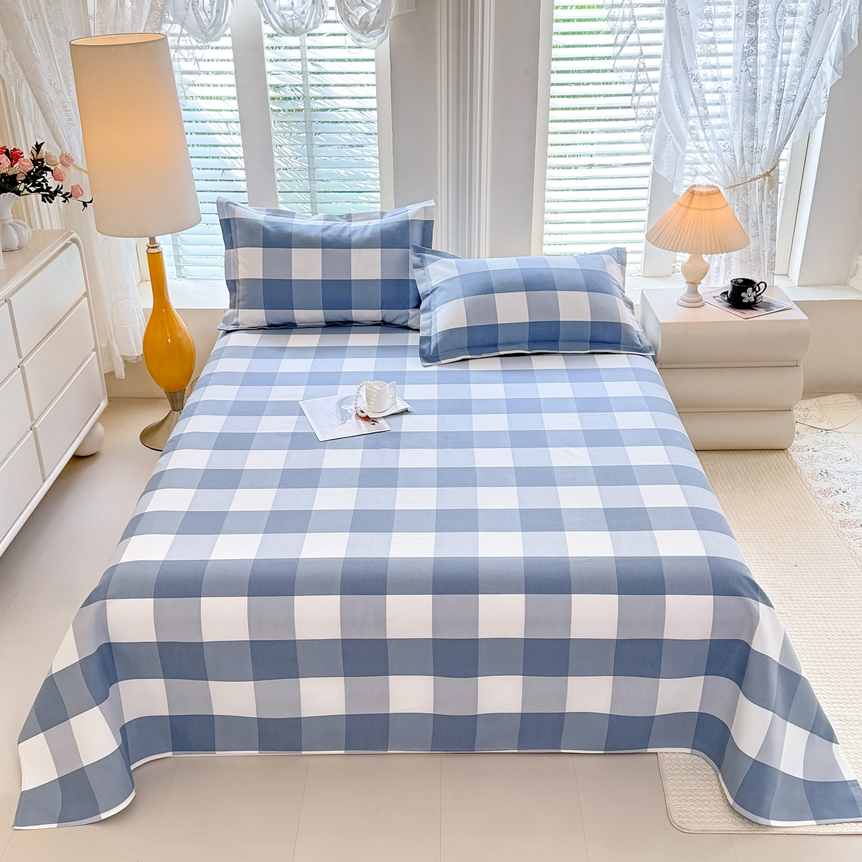 91家纺网 家纺一手货源 找家纺 木易家居 2026新款原棉老粗布床单凉席三件套 瑞彩