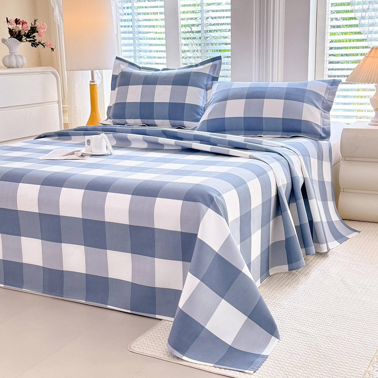 91家纺网 家纺一手货源 找家纺 木易家居 2026新款原棉老粗布床单凉席三件套 瑞彩