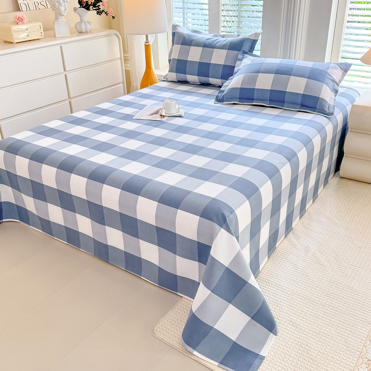 91家纺网 家纺一手货源 找家纺 木易家居 2026新款原棉老粗布床单凉席三件套 瑞彩