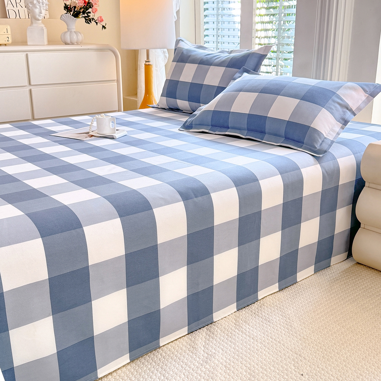 91家纺网 家纺一手货源 找家纺 木易家居 2026新款原棉老粗布床单凉席三件套 瑞彩