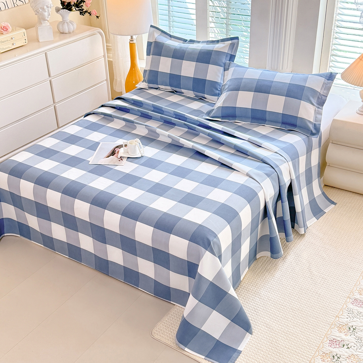 91家纺网 家纺一手货源 找家纺 木易家居 2026新款原棉老粗布床单凉席三件套 瑞彩