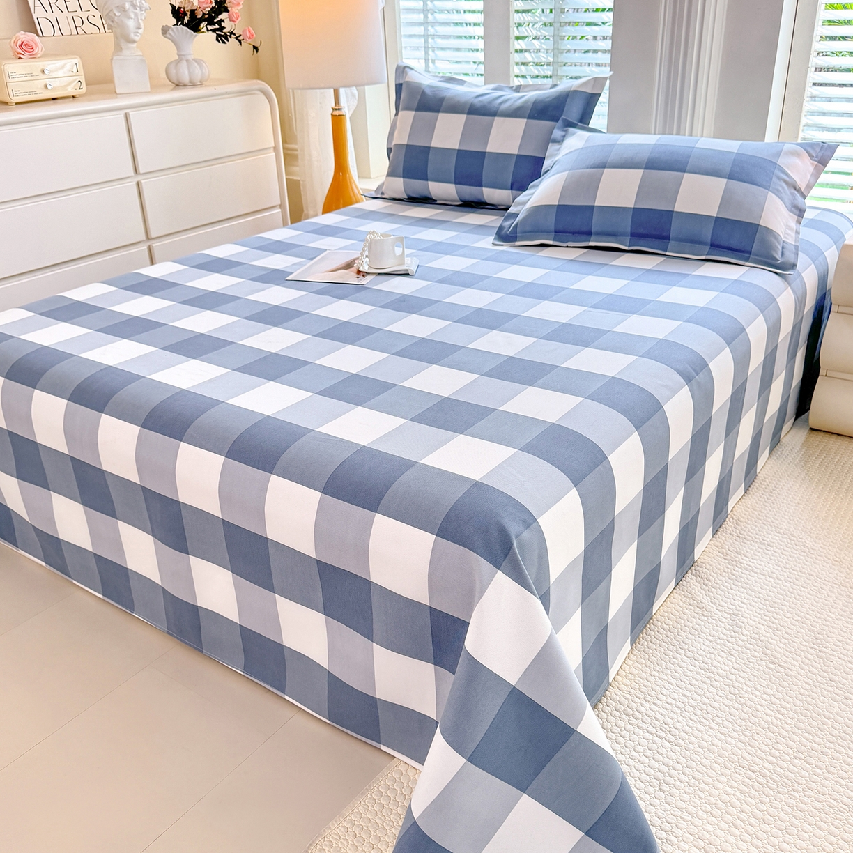 91家纺网 家纺一手货源 找家纺 木易家居 2026新款原棉老粗布床单凉席三件套 瑞彩