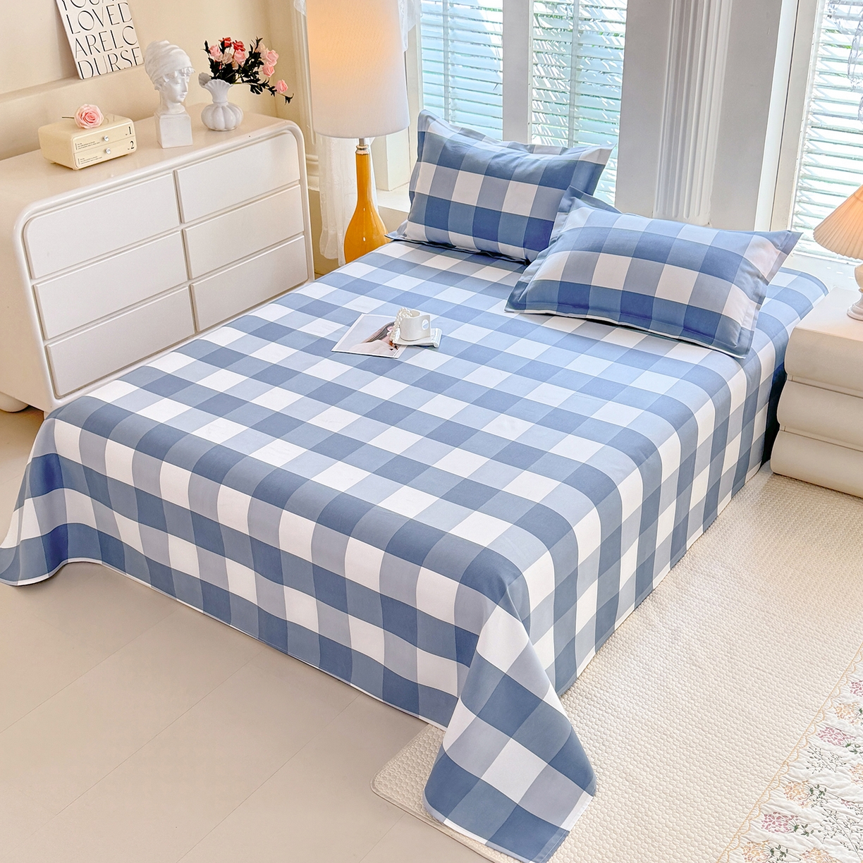 91家纺网 家纺一手货源 找家纺 木易家居 2026新款原棉老粗布床单凉席三件套 瑞彩