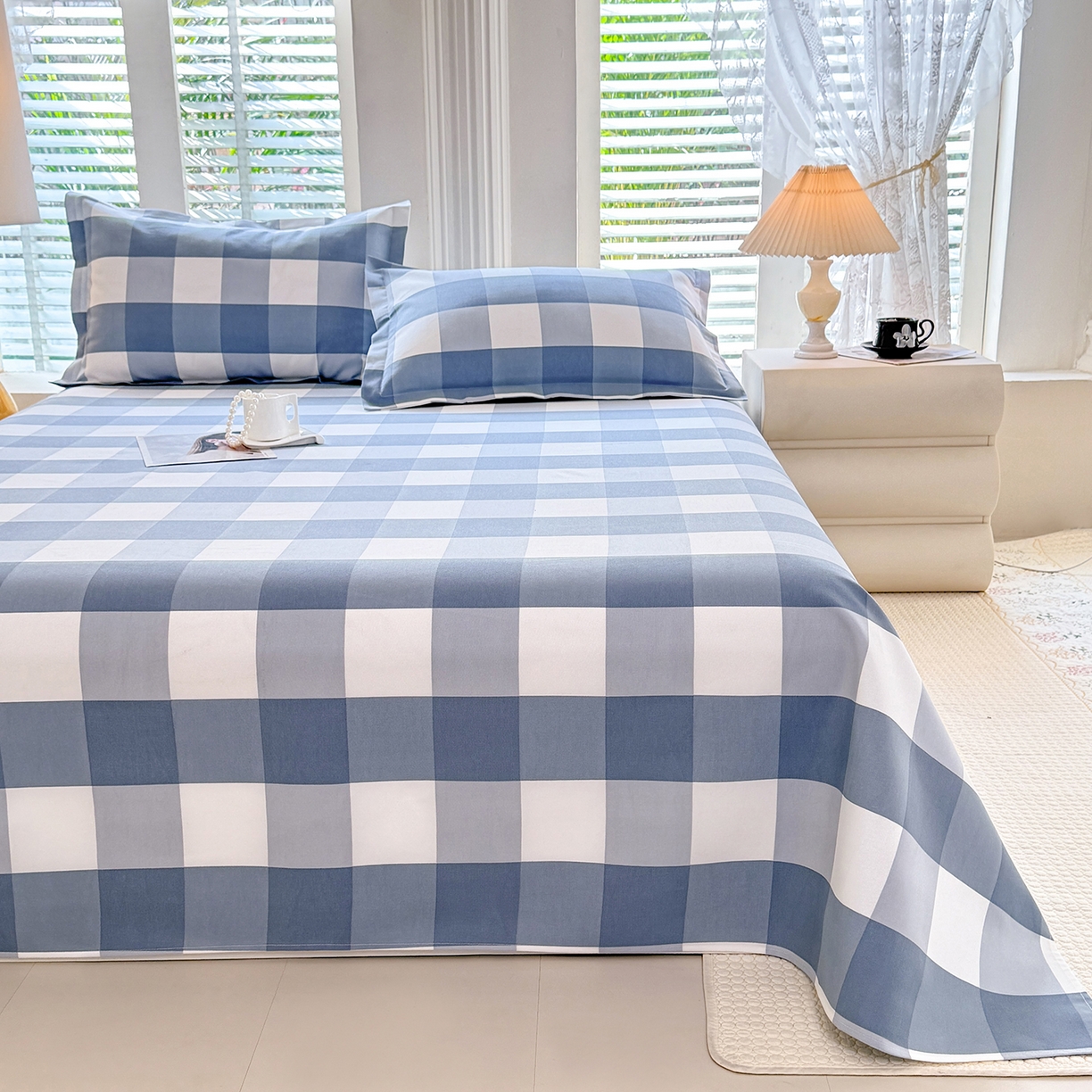 91家纺网 家纺一手货源 找家纺 木易家居 2026新款原棉老粗布床单凉席三件套 瑞彩