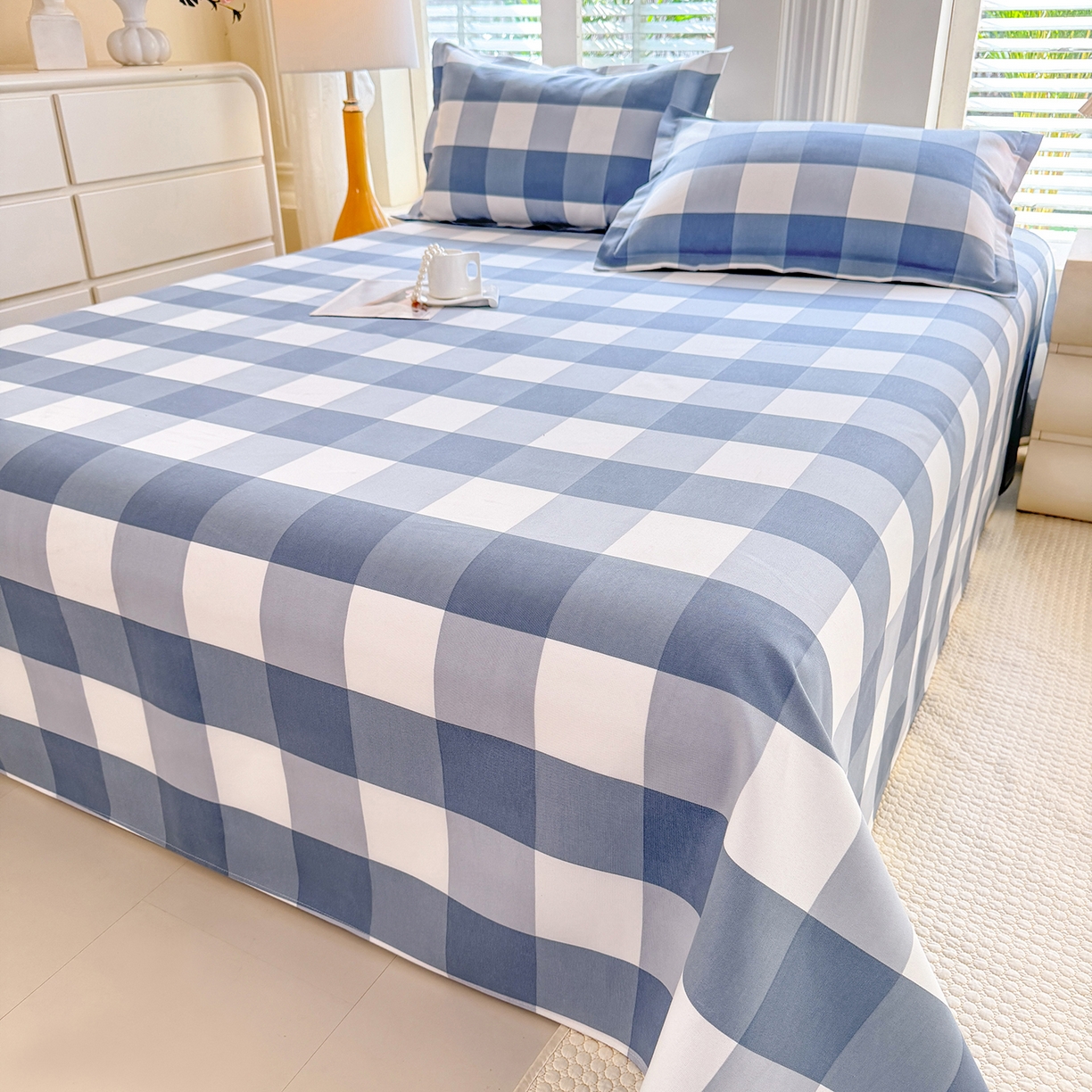 91家纺网 家纺一手货源 找家纺 木易家居 2026新款原棉老粗布床单凉席三件套 瑞彩