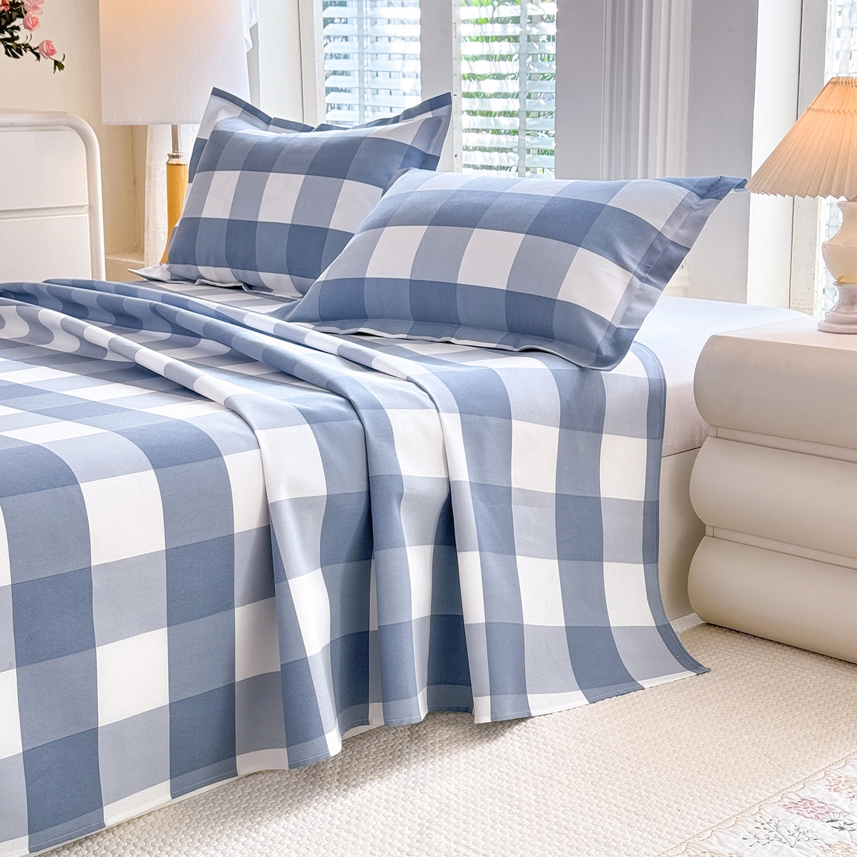 91家纺网 家纺一手货源 找家纺 木易家居 2026新款原棉老粗布床单凉席三件套 瑞彩