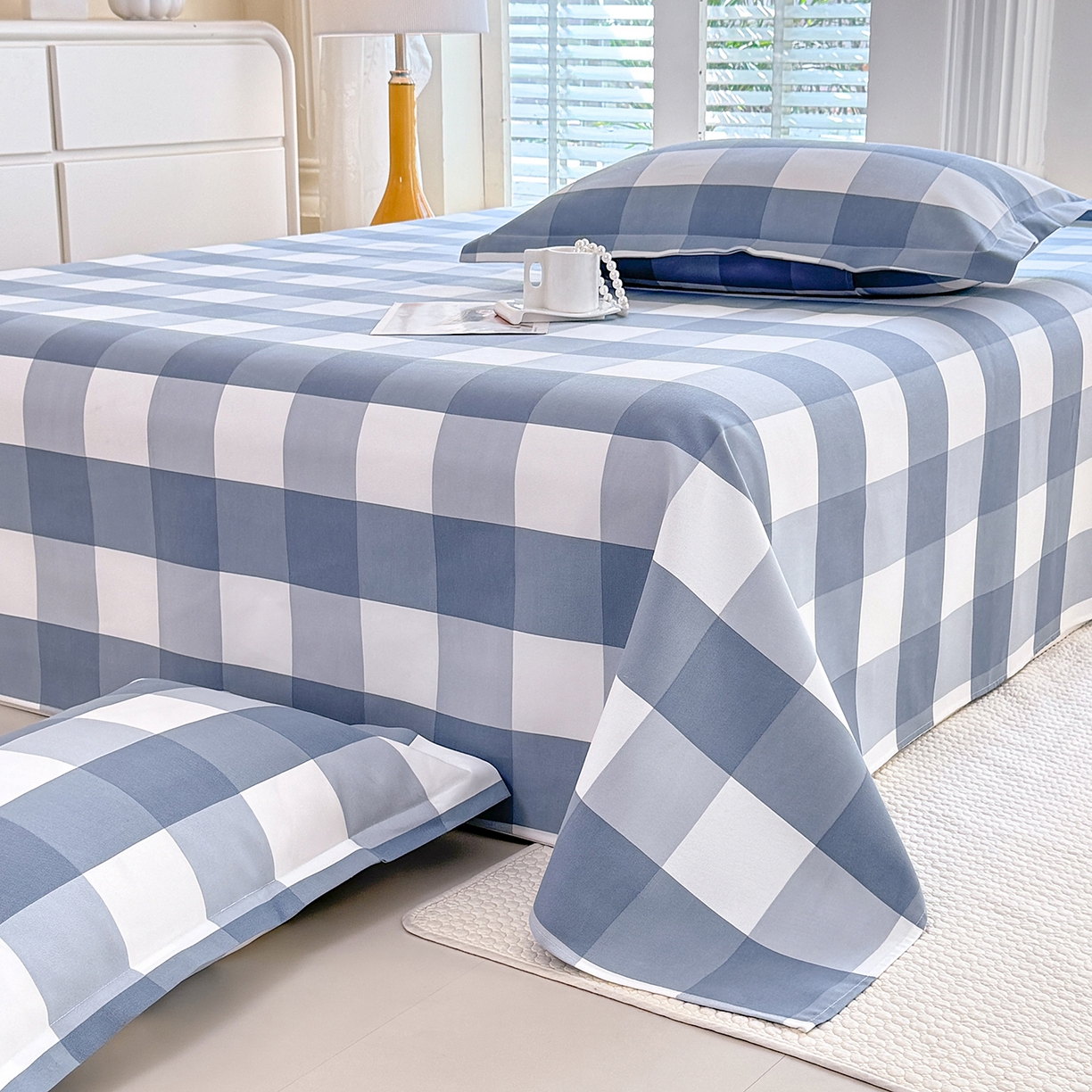 91家纺网 家纺一手货源 找家纺 木易家居 2026新款原棉老粗布床单凉席三件套 瑞彩