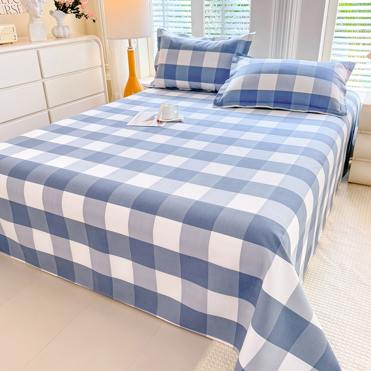 91家纺网 家纺一手货源 找家纺 木易家居 2026新款原棉老粗布床单凉席三件套 瑞彩