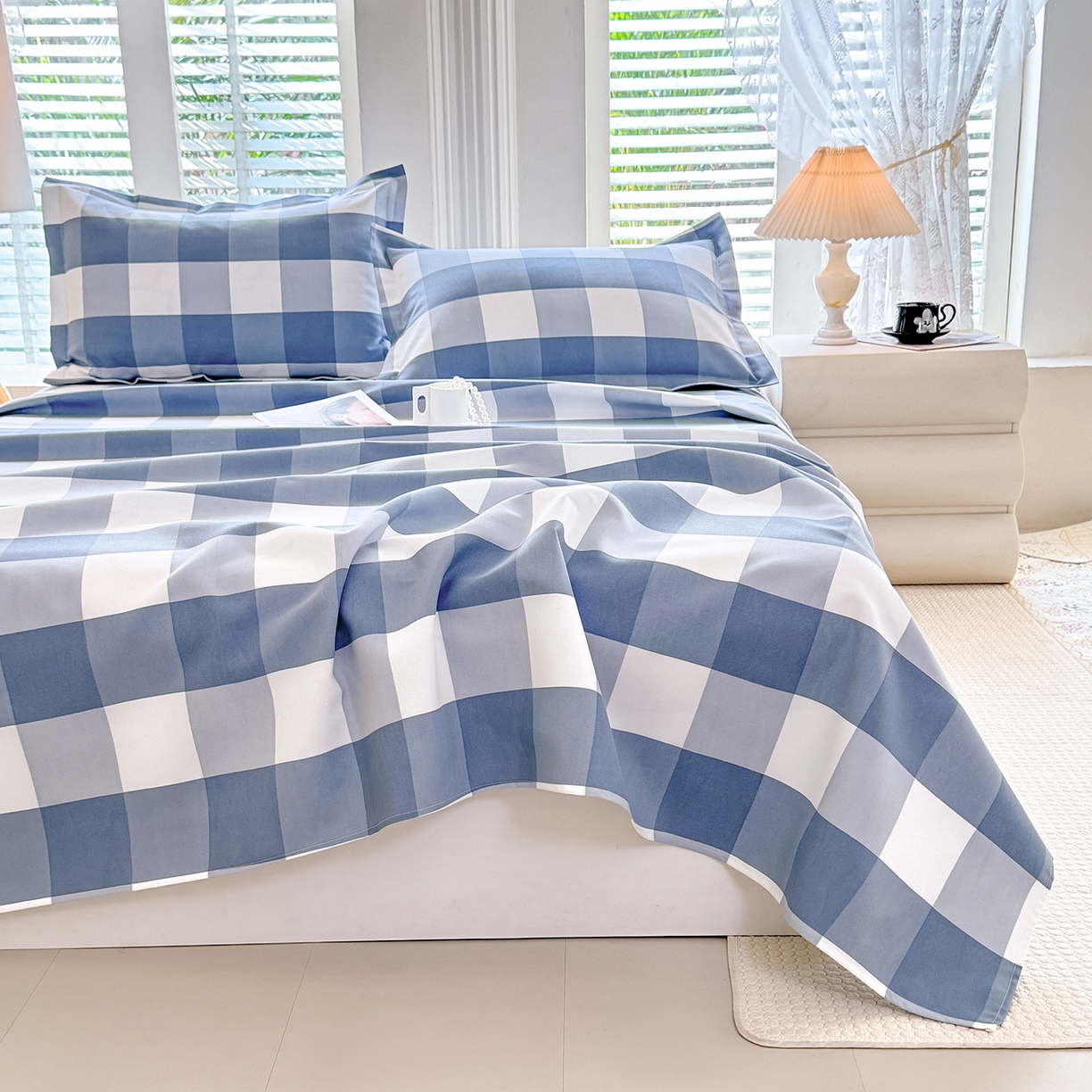 91家纺网 家纺一手货源 找家纺 木易家居 2026新款原棉老粗布床单凉席三件套 瑞彩