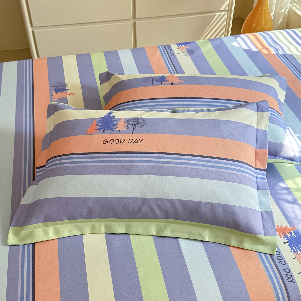 91家纺网 家纺一手货源 找家纺 木易 2026新款原棉老粗布床单凉席三件套 松林小树