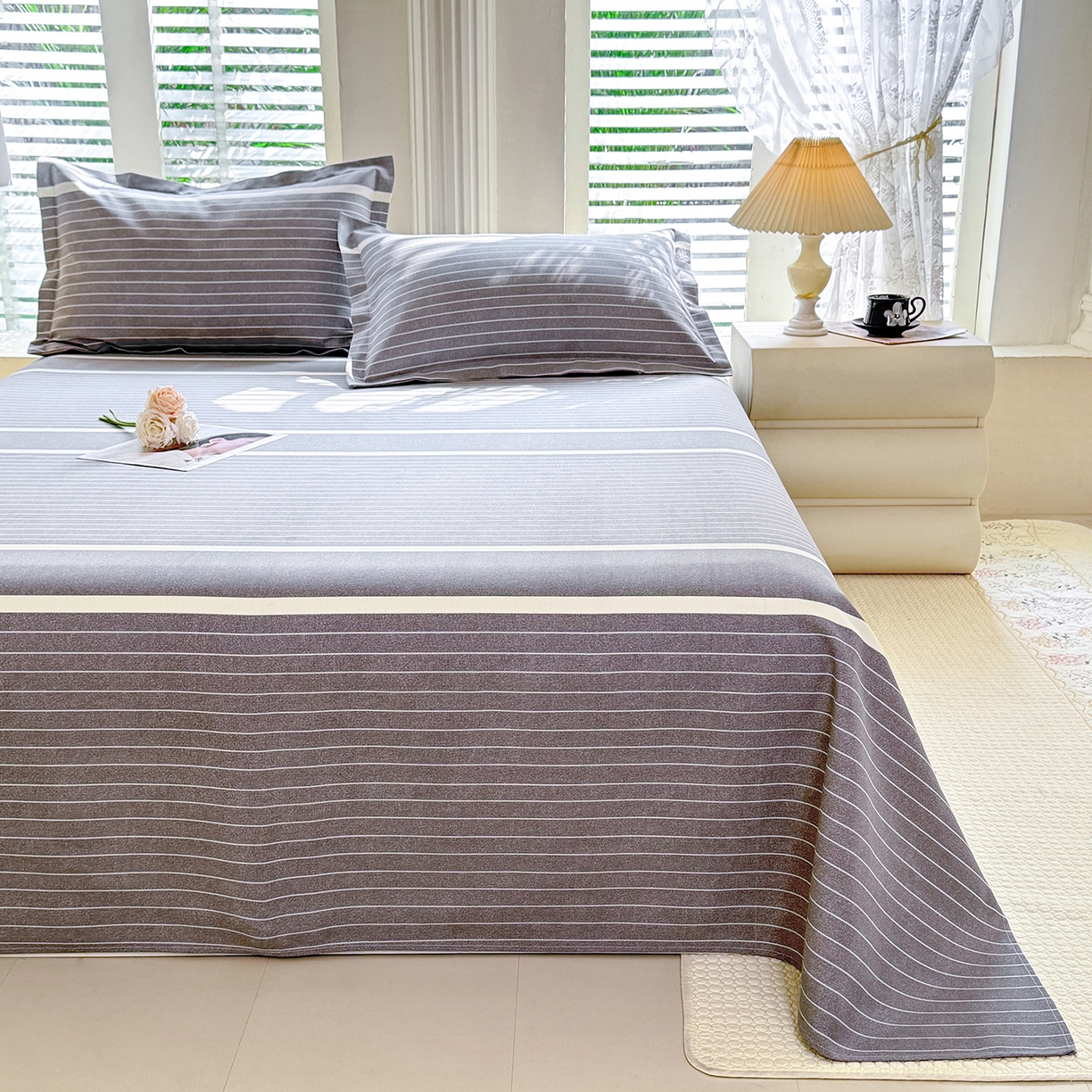 91家纺网 家纺一手货源 找家纺 木易 2026新款原棉老粗布床单凉席三件套 威廉