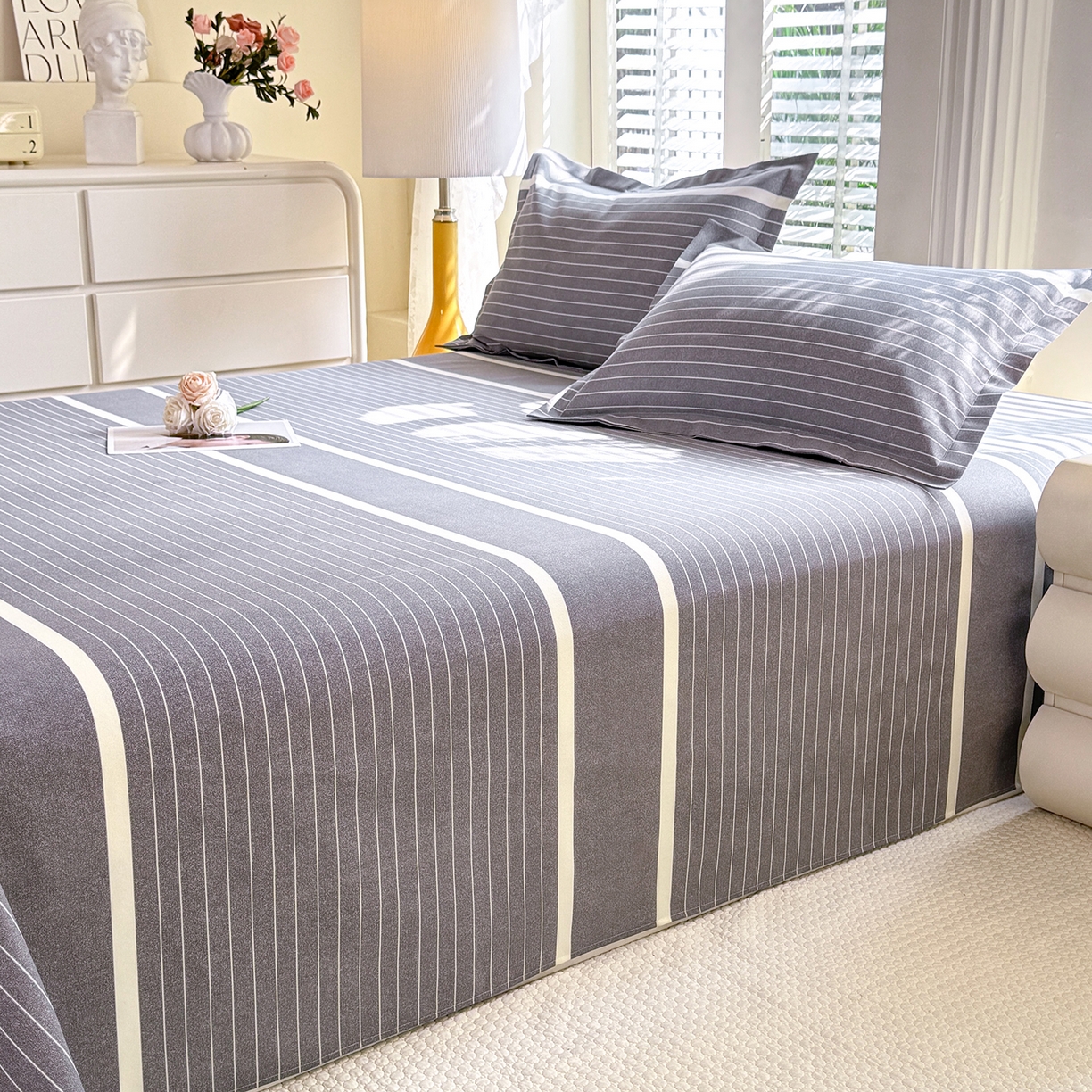 91家纺网 家纺一手货源 找家纺 木易 2026新款原棉老粗布床单凉席三件套 威廉