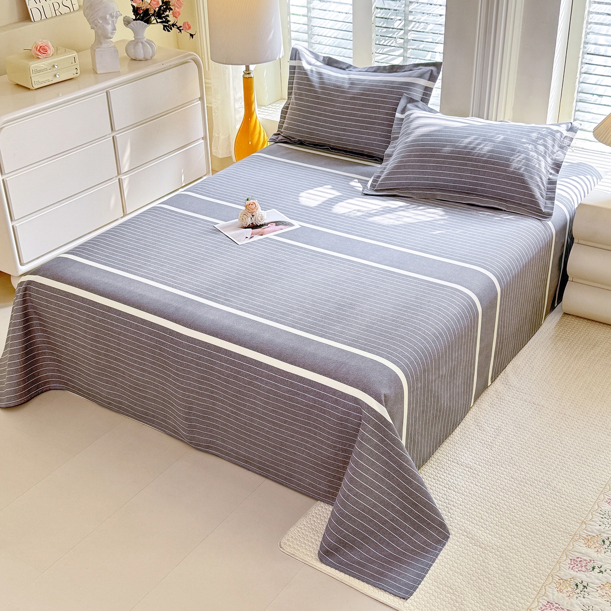 91家纺网 家纺一手货源 找家纺 木易 2026新款原棉老粗布床单凉席三件套 威廉