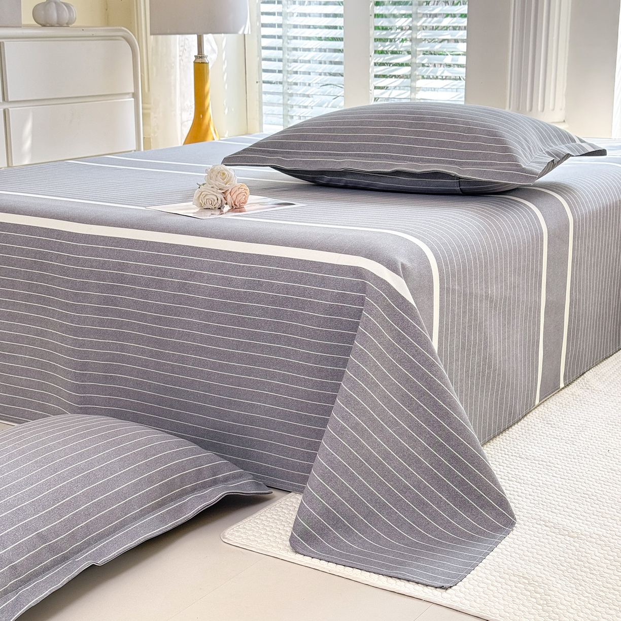 91家纺网 家纺一手货源 找家纺 木易 2026新款原棉老粗布床单凉席三件套 威廉